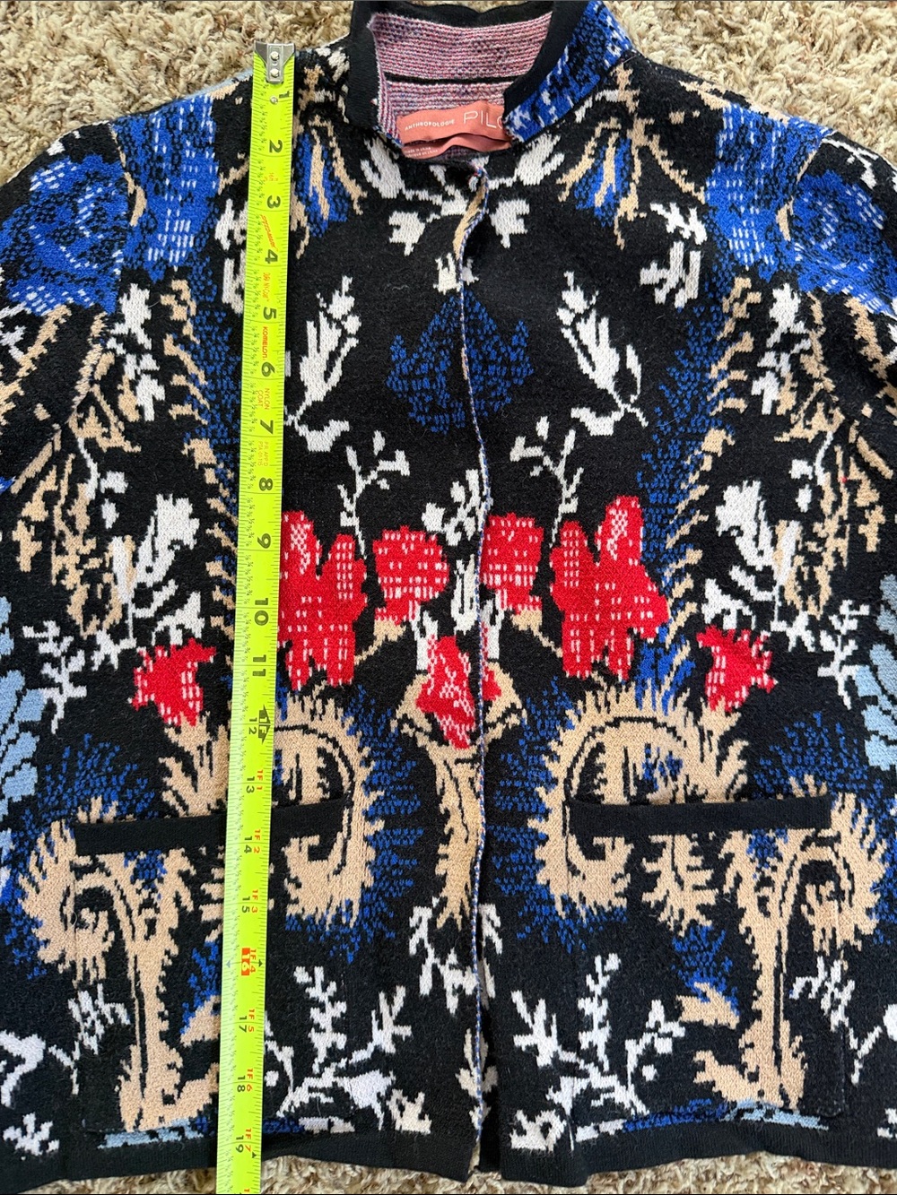 Pilcro Anthropologie Floral Knit Snap-Front Jacket Cardigan - Picture 9 of 10